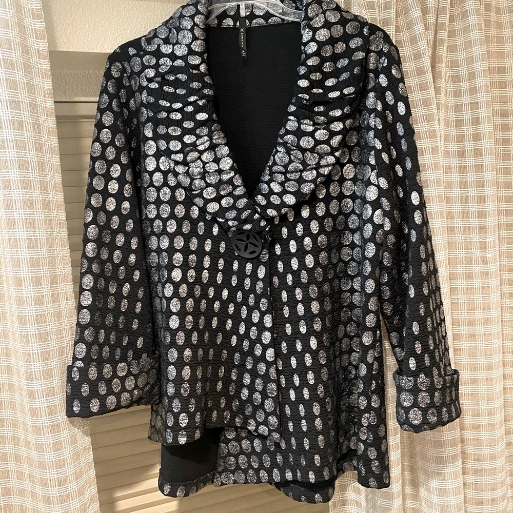 IC Collections Jacket- black and silver polka dots- size M